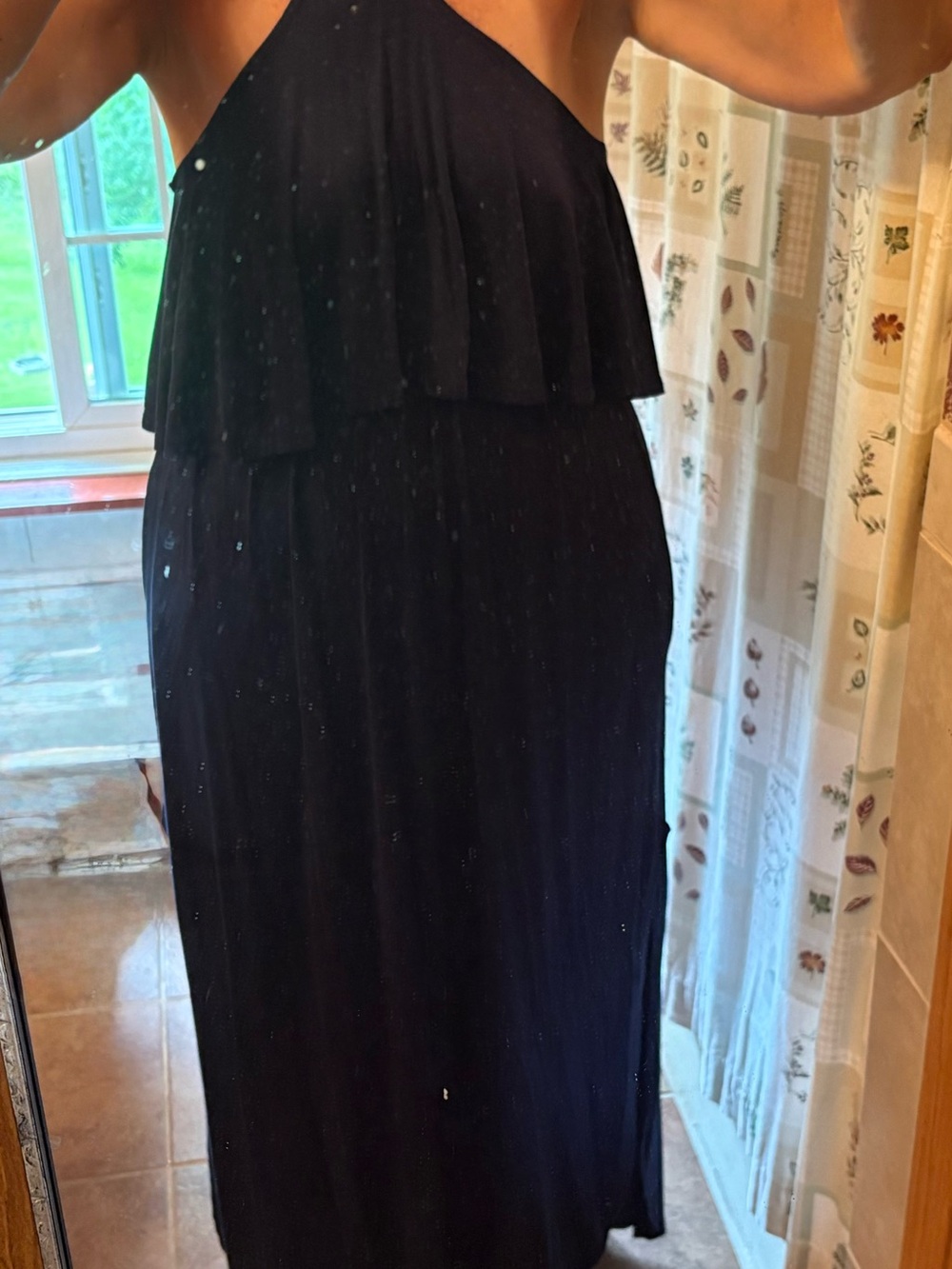 Women's Dark Blue Halter Maxi Dress with Layered Bodice